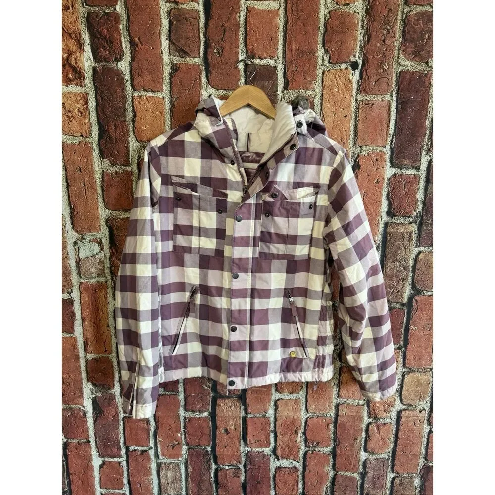 Burton Womens Purple Checkered Full Zip Hooded Ski Snowboard Jacket Size Medium - Picture 1 of 3